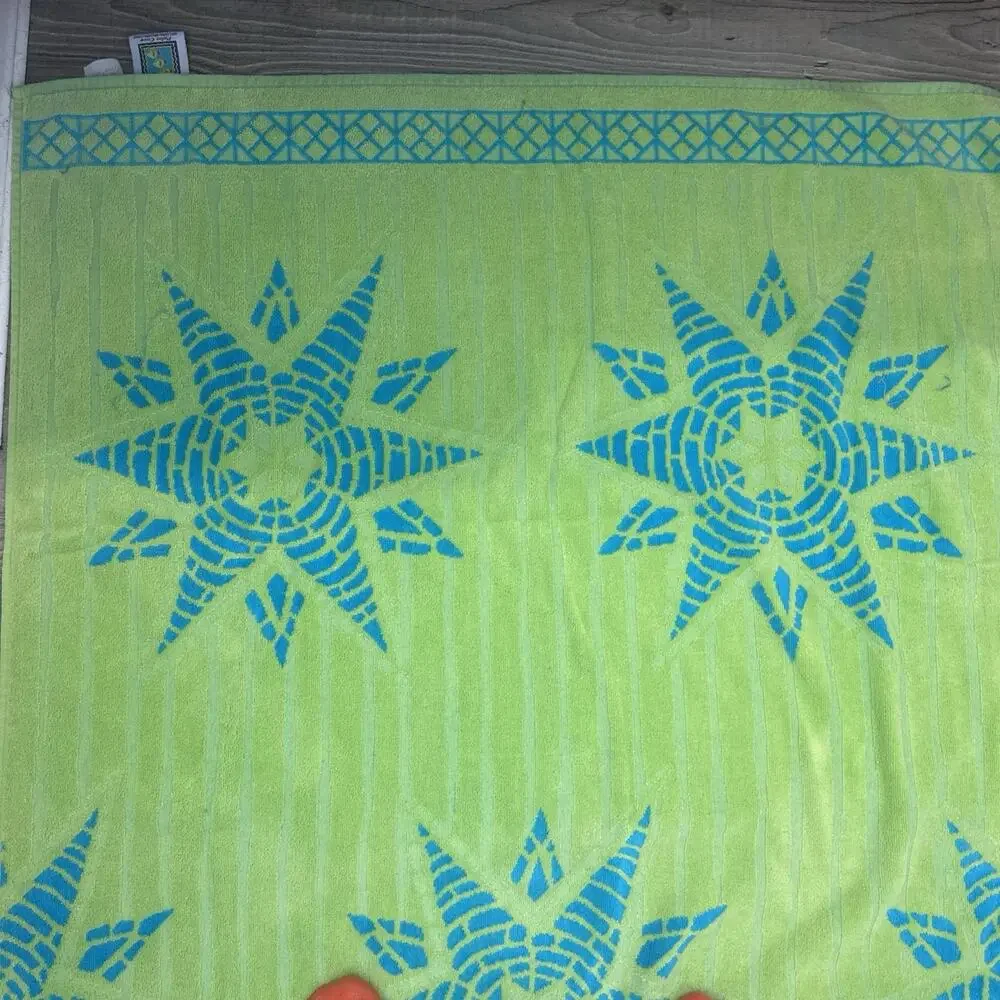 Vintage Palm Cove XL Beach Towel Green Blue Nautical 80s